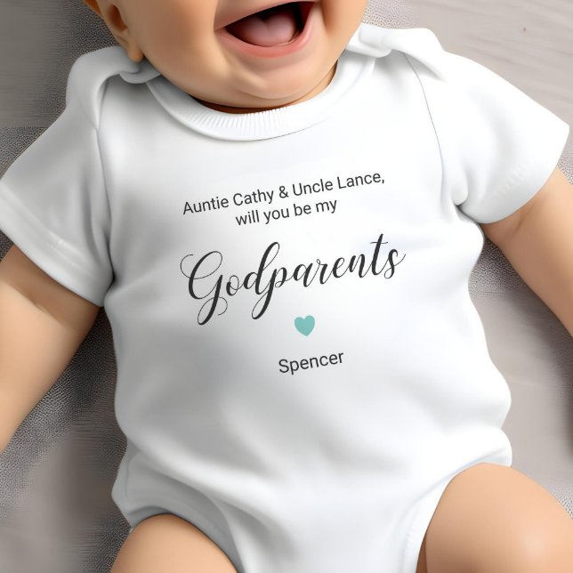 Turquoise Heart Will You Be My Godparents Proposal Baby Bodysuit (Creator Uploaded)