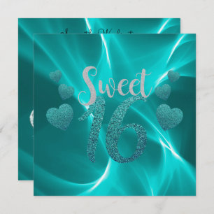 Turquoise Hearts Sweet 16 Birthday Invitation