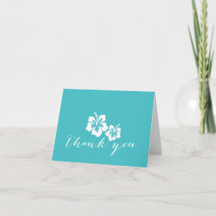 Turquoise Hibiscus Floral Thank You Card