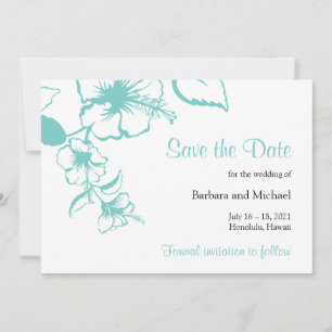 Turquoise Hibiscus Flower Destination Wedding Save The Date