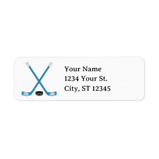 Turquoise Hockey Sticks and Puck Return Address Label
