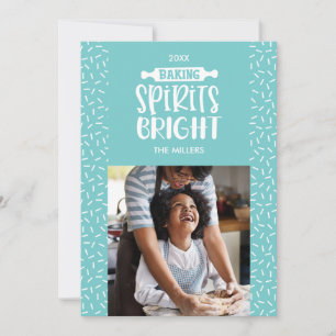 Turquoise Holiday Baking Spirits Bright Photo Card