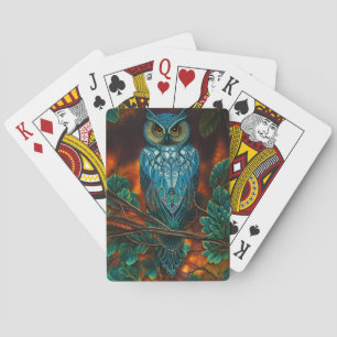 Turquoise Horned Owl Playing Cards