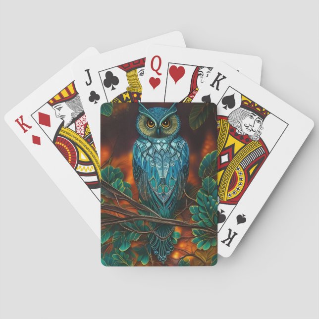 Turquoise Horned Owl Playing Cards (Back)