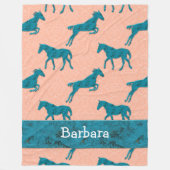 Turquoise Horse Pattern Personalised Fleece Blanket (Front)
