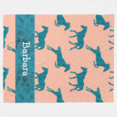 Turquoise Horse Pattern Personalised Fleece Blanket (Front (Horizontal))