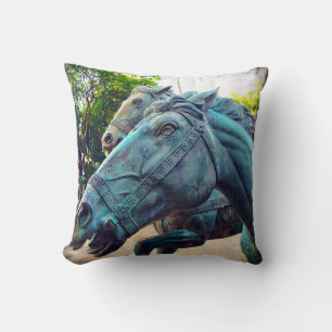 Turquoise Horse Statue Photo Antique Asian Stylish Cushion