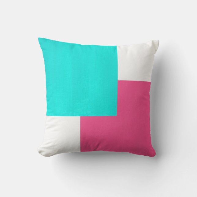 Turquoise Hot Pink White Colour Block Cushion (Front)