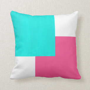 Turquoise Hot Pink White Colour Block Cushion