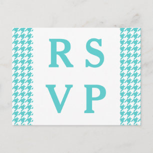 Turquoise Houndstooth Wedding RSVP Postcard