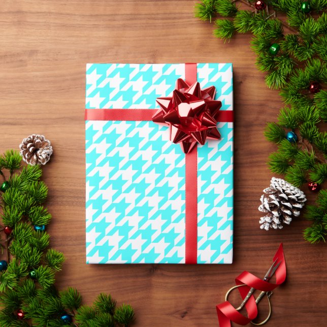 Turquoise Houndstooth  Wrapping Paper (Holiday Gift)