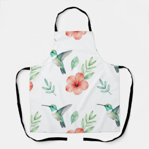 Turquoise Hummingbird Hibiscus Pattern Apron