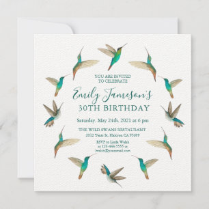 Turquoise Hummingbirds Birthday Invitation