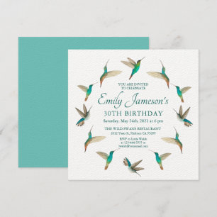 Turquoise Hummingbirds Birthday Invitation