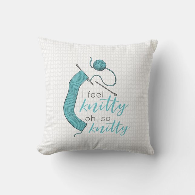 Turquoise I Feel Knitty, Oh So Knitty Cushion (Front)