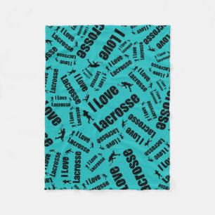 Turquoise I love lacrosse Fleece Blanket