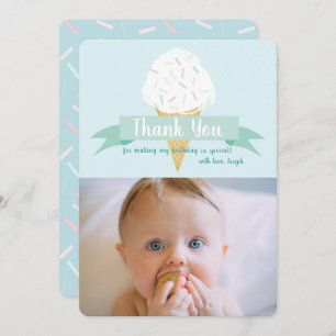 Turquoise Ice Cream Birthday Photo Thank You Card
