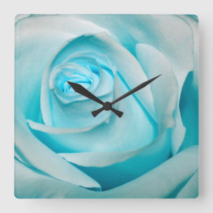 Turquoise Ice Rose Square Wall Clock