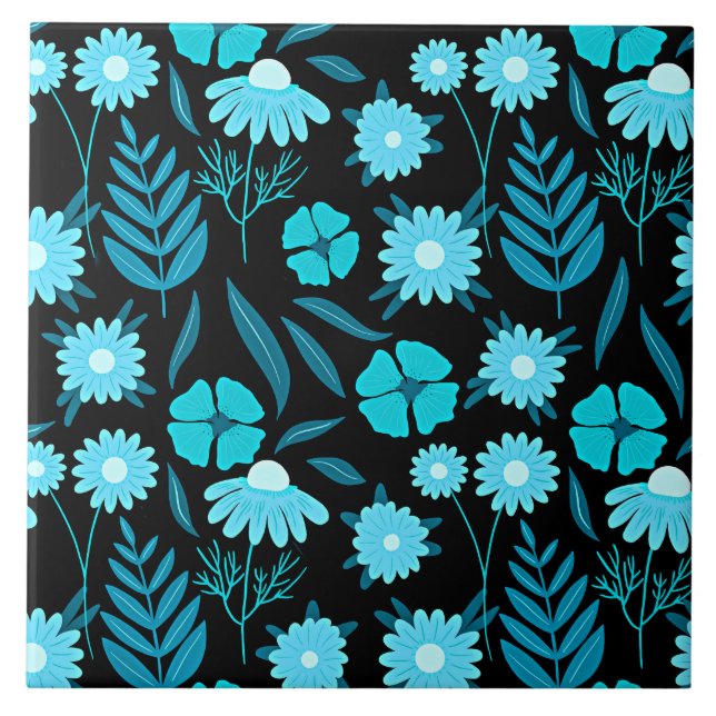 Turquoise in bloom ceramic tile (Front)
