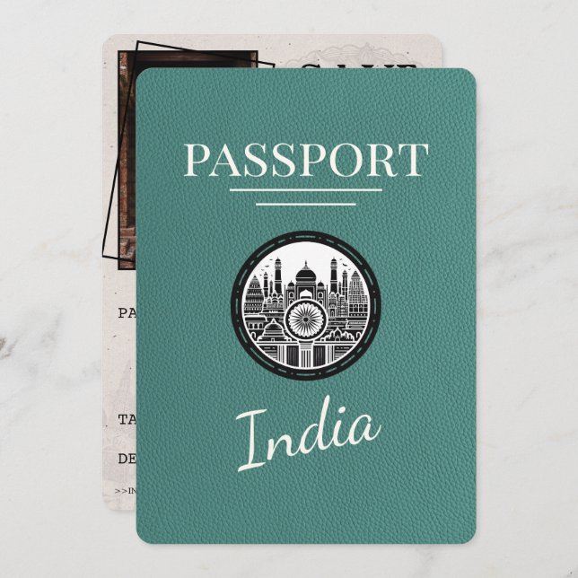 Turquoise India Passport Save The Date (Front/Back)