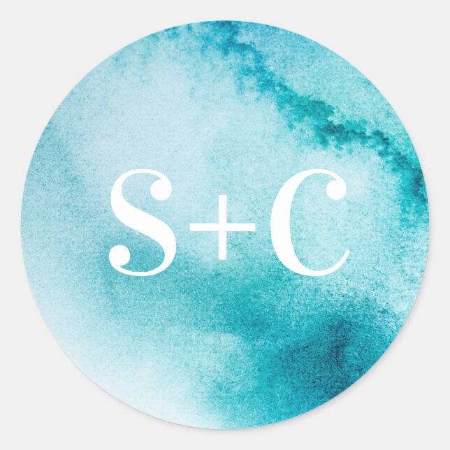 Turquoise Initial personalized wedding stickers (Front)