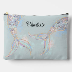 Turquoise Iridescent Mermaid Tail Personalized Accessory Pouch
