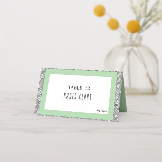 Turquoise Islamic Geometric Border Wedding Place Card (Front)