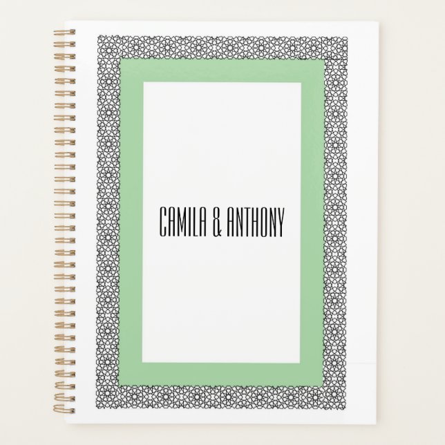 Turquoise Islamic Geometric Border Wedding Planner (Front)