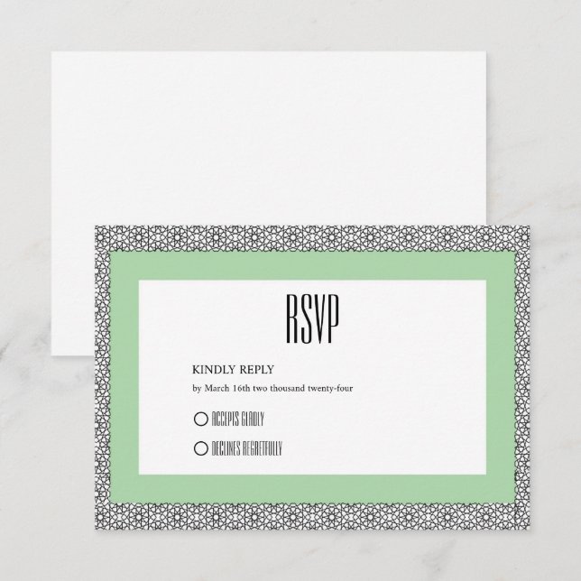 Turquoise Islamic Geometric Border Wedding RSVP Card (Front/Back)