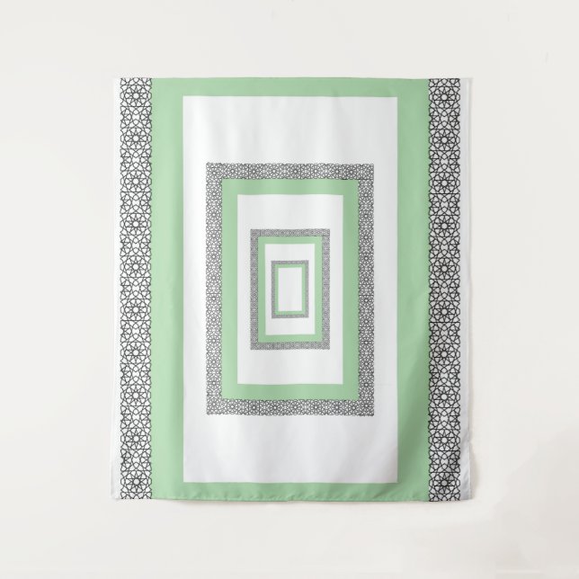 Turquoise Islamic Geometric Border Wedding Tapestry (Front)