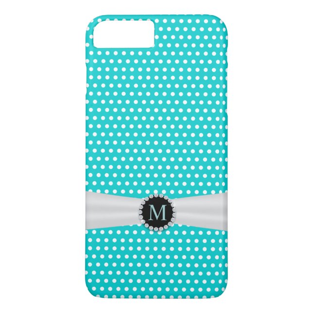 Turquoise & Ivory Ribbon Polka Dots Case-Mate iPhone Case (Back)
