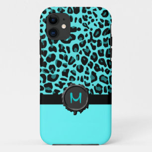 Turquoise Jaguar Print Monogram iPhone 5 Case