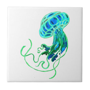 Turquoise Jellyfish Ceramic Tile