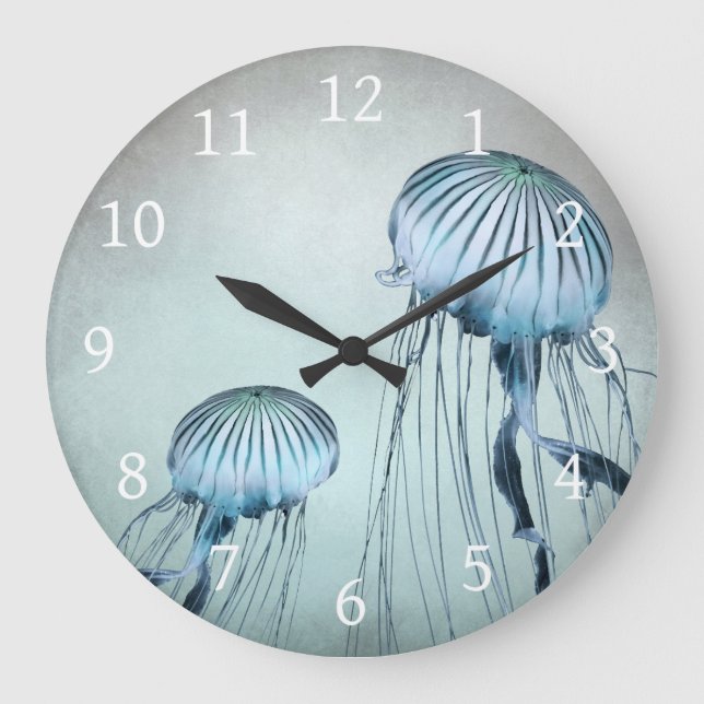 Turquoise Jellyfish Dance Large Clock (Front)