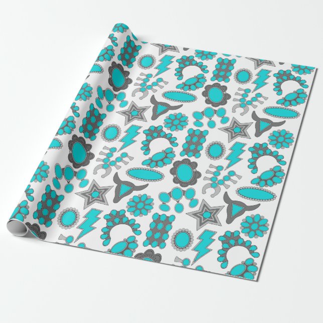 Turquoise Jewellery Wrapping Paper (Unrolled)