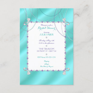 Turquoise Jewels Diamonds Pearls Amethyst on Satin Invitation