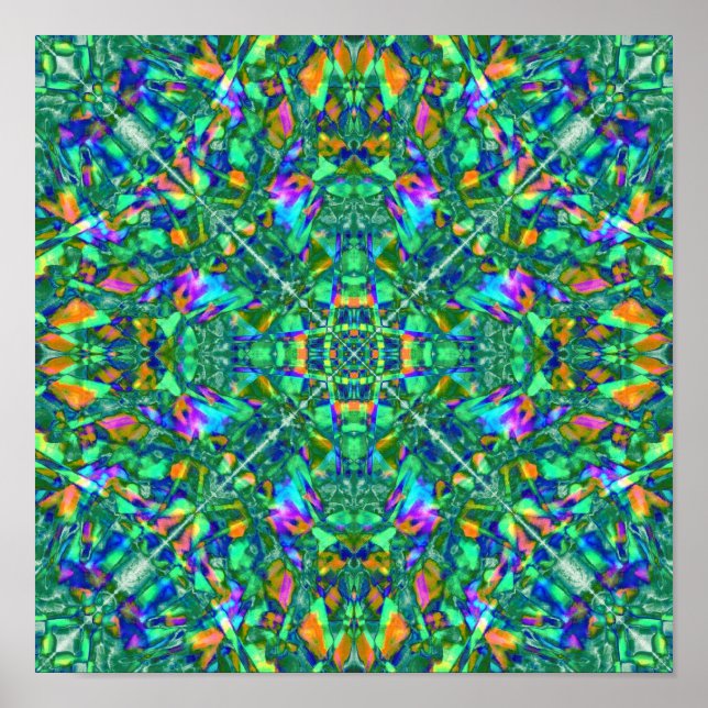 Turquoise Kaleidoscope Fractal Art Poster (Front)