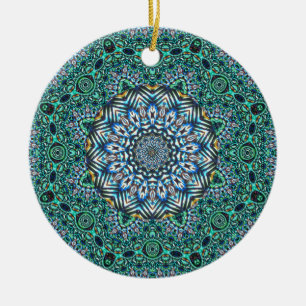 Turquoise Kaleidoscopic Mosaic Reflections Design Ceramic Tree Decoration