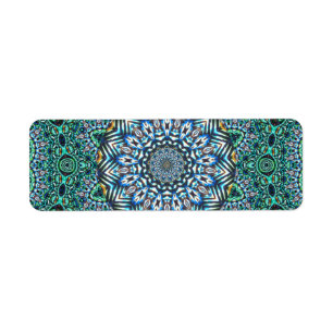 Turquoise Kaleidoscopic Mosaic Reflections Design Return Address Label