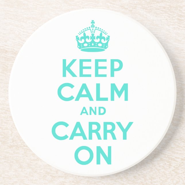 Turquoise Keep Calm and Carry On Coaster (Front)
