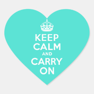Turquoise Keep Calm and Carry On Heart Sticker