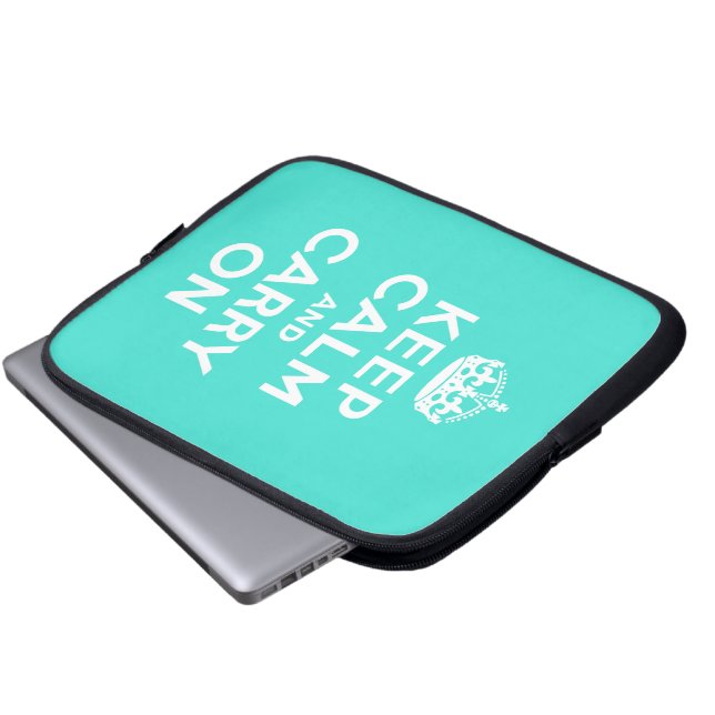 Turquoise Keep Calm and Carry On Laptop Sleeve (Front Bottom)