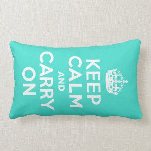 Turquoise Keep Calm and Carry On Lumbar Cushion