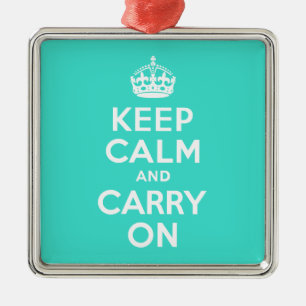 Turquoise Keep Calm and Carry On Metal Tree Decoration