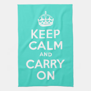 Turquoise Keep Calm and Carry On Tea Towel