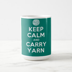 Turquoise Keep Calm and Carry Yarn Coffee Mug