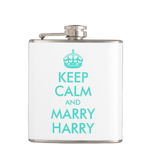 Turquoise Keep Calm and Marry Harry Hip Flask