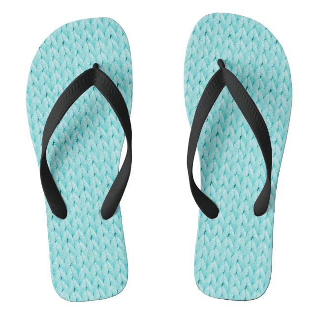 Turquoise Knitted Texture Flip Flops (Footbed)