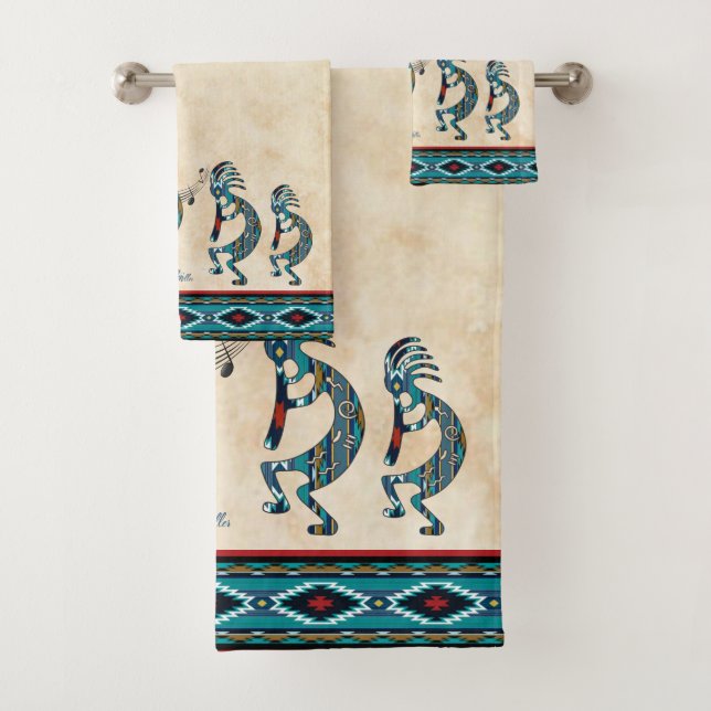 Turquoise Kokopelli Bath Towel Set (Insitu)