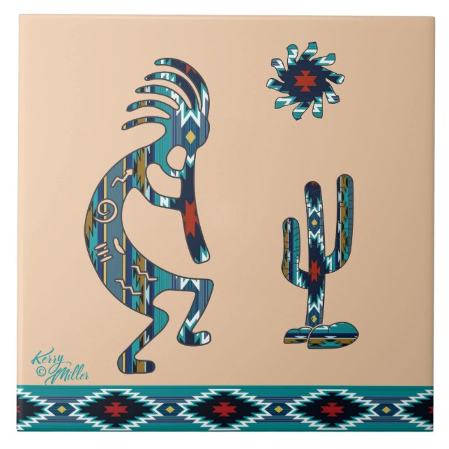 Turquoise Kokopelli Ceramic tile (Front)